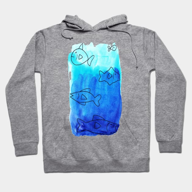 Gradient Watercolor Fish Hoodie by saradaboru